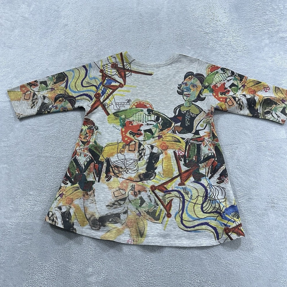 Inoah Blouse Shirt Mid Sleeve Women S Colorful Graphic Vtg Boho Artsy USA Made - Picture 3 of 6